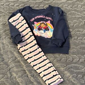 Primark Navy Sweatshirt and Pink Striped Cat Leggings Set